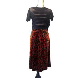 Velvet Dark Fairy Vintage Skirt Black Red Floral Midi Whimsigoth M/L Punk USA